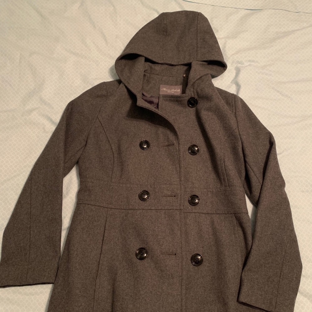 Gray hood peacoat